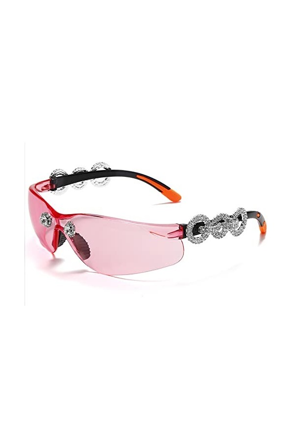 Femmes Lunettes de Soleil Lunettes de Soleil Strass Sans Monture Bouclier Lunettes Lunettes Hommes Femmes Lunettes UV400, Ros