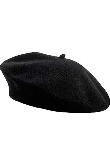 Miss-shop Bérets,Femme Béret Laine Bonnet Francais Rétro Béret Hiver Automne Chapeau pour Filles Noir 