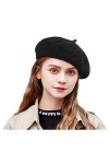 Miss-shop Bérets,Femme Béret Laine Bonnet Francais Rétro Béret Hiver Automne Chapeau pour Filles Noir 