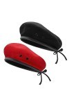 AYPOW Bérets de Laine, bérets de Style Militaire pour Femmes, avec Garniture en Cuir, Ajustables, Taille Unique Noir et Rouge