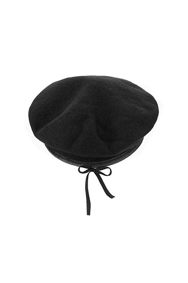 AYPOW Bérets de Laine, bérets de Style Militaire pour Femmes, avec Garniture en Cuir, Ajustables, Taille Unique Noir et Rouge