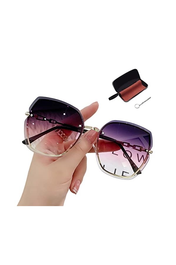 LOPRES Lunettes De Soleil pour Femmes Lunettes De Soleil Carrées sans Bordure pour Femmes Lunettes De Soleil Rétro DÉté Lune