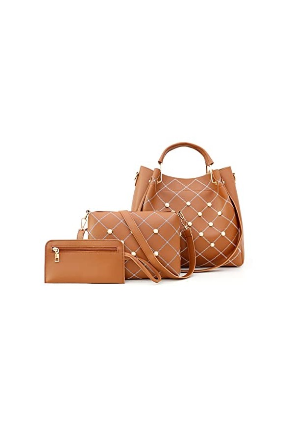 FANDARE Mode Sac Bucket Étanche Sac à Main Femme 3pcs Set Sac portés Épaule Sacs à Bandoulière PU Cuir Sac Messager pour Voya