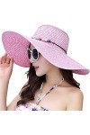 Lanzom Chapeau de paille pliable à large bord pour femme UPF 50+, 09A-Rose, taille unique