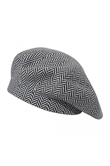 ZLYC Hiver Femmes Classique Francais Cachemire Chapeau de Béret Couche Double Rayé Noir,Taille Unique 