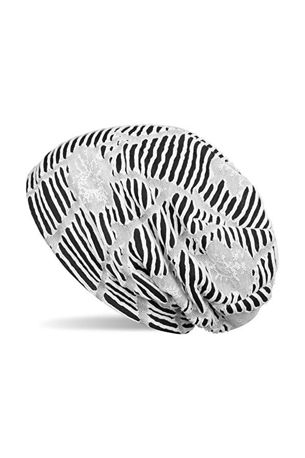 styleBREAKER Bonnet Beanie Style Vintage Effet usé avec déchirures, Beanie Mou, Unisexe 04024105, Couleur:Blanc-Noir