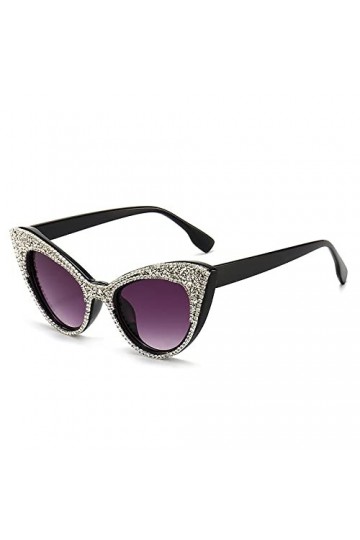 HCHES Lunettes de soleil yeux de chat femmes strass lunettes de soleil paillettes diamant lunettes nuances pour femme Uv400, 