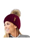 TOSKATOK® Femmes Hiver Rib Bonnet/Beanie avec Chunky détachable en Fausse Fourrure Bobble Pom Pom-Taille Unique-Black