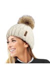 TOSKATOK® Femmes Hiver Rib Bonnet/Beanie avec Chunky détachable en Fausse Fourrure Bobble Pom Pom-Taille Unique-Black