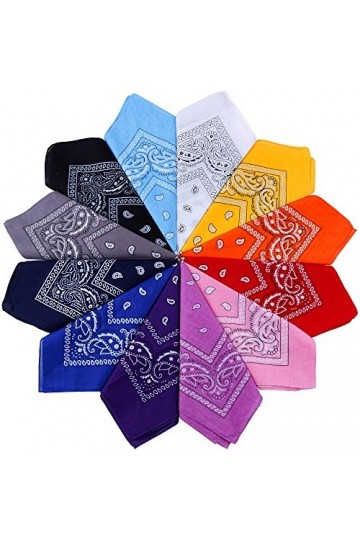 Anpro 12PCS Bandanas Foulard Coton - Bandanas Multicolores Pour les Cheveux, le Cou, la tête, Paisley Foulard Bandana Pour Ho