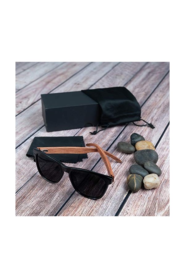 WoodEyez Lunettes de soleil en bois avec monture en bois pour homme et femme verres polarisés avec protection UV 400 catégor