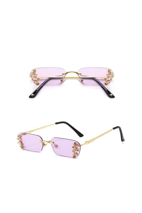 HPIRME Lunettes de soleil diamant sans monture femmes lunettes de soleil rectangulaires vintage nuances féminines lunettes ca