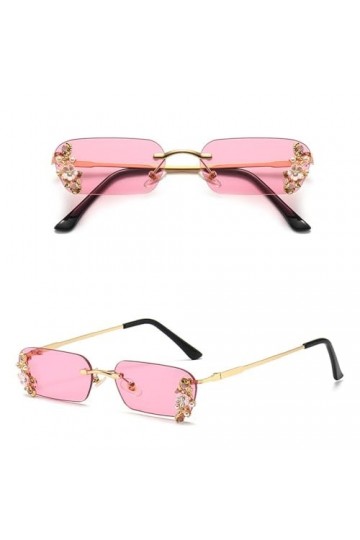 HPIRME Lunettes de soleil diamant sans monture femmes lunettes de soleil rectangulaires vintage nuances féminines lunettes ca