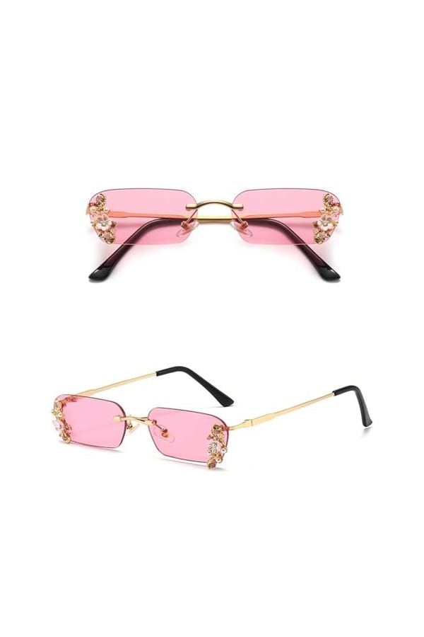 HPIRME Lunettes de soleil diamant sans monture femmes lunettes de soleil rectangulaires vintage nuances féminines lunettes ca