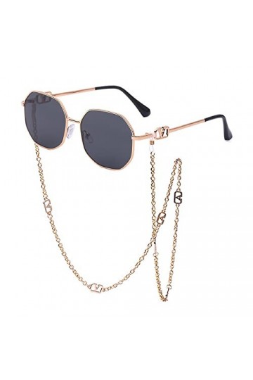 Lunettes de soleil punk avec chaîne de lunettes Marque Designer Rétro Lunettes de soleil Femmes Unique Polygone Lunettes Homm