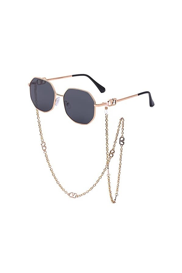 Lunettes de soleil punk avec chaîne de lunettes Marque Designer Rétro Lunettes de soleil Femmes Unique Polygone Lunettes Homm