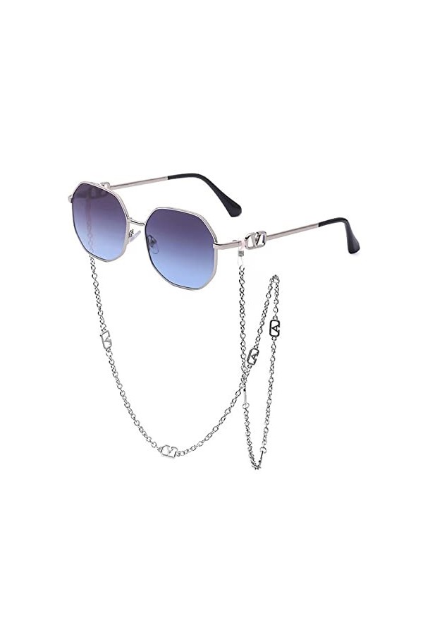 Lunettes de soleil punk avec chaîne de lunettes Marque Designer Rétro Lunettes de soleil Femmes Unique Polygone Lunettes Homm