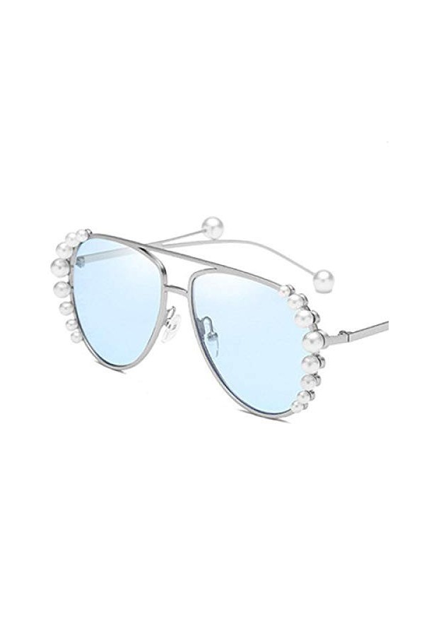 ZYIZEE Lunettes de Soleil Lunettes de Soleil Oculos De Sol Vintage Femmes Lunettes de Soleil Perle Décoration Metal Frame-C