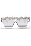 HCHES Lunettes de soleil carrées diamant femmes lunettes de soleil strass hommes lunettes de soleil punk une pièce, 7, taille