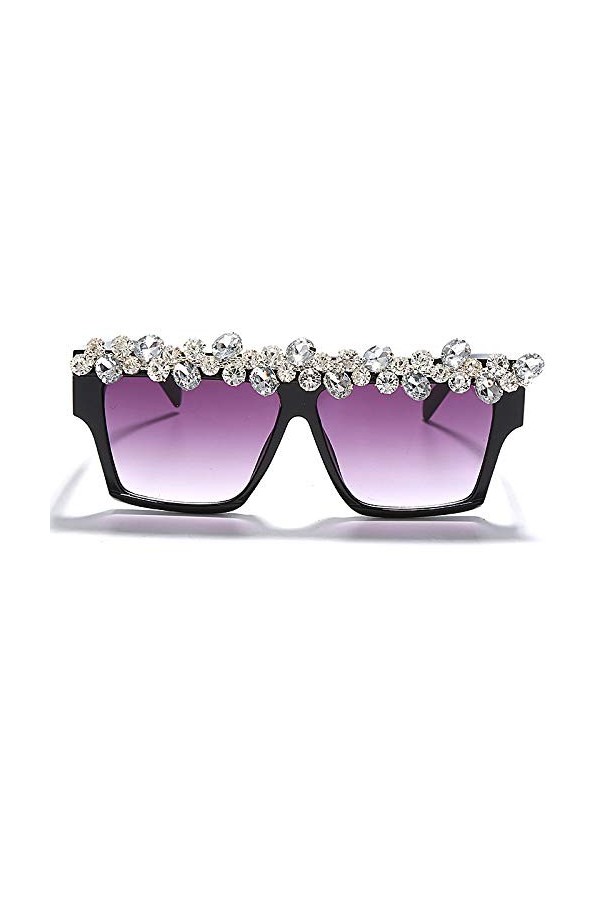 HCHES Lunettes de soleil carrées diamant femmes lunettes de soleil strass hommes lunettes de soleil punk une pièce, 2, taille