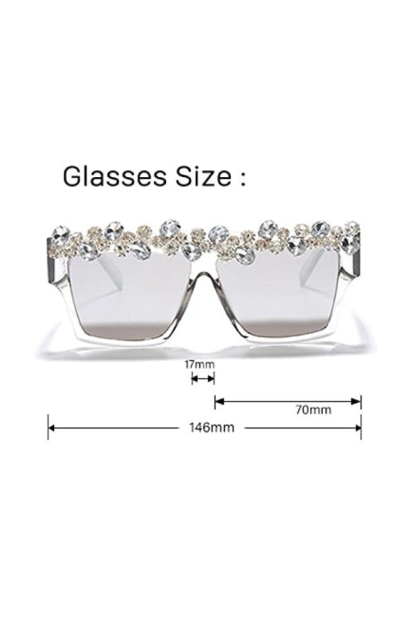 HCHES Lunettes de soleil carrées diamant femmes lunettes de soleil strass hommes lunettes de soleil punk une pièce, 2, taille
