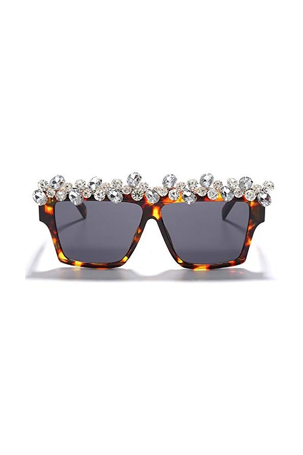 HCHES Lunettes de soleil carrées diamant femmes lunettes de soleil strass hommes lunettes de soleil punk une pièce, 3, taille