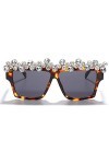 HCHES Lunettes de soleil carrées diamant femmes lunettes de soleil strass hommes lunettes de soleil punk une pièce, 3, taille