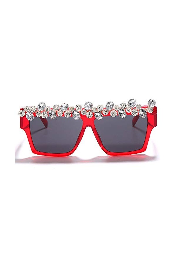 HCHES Lunettes de soleil carrées diamant femmes lunettes de soleil strass hommes lunettes de soleil punk une pièce, 1, taille