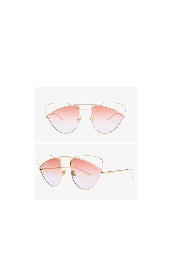 NIUASH Lunettes de Soleil polarisées Lunettes de Soleil Oeil de Chat Femmes surdimensionnées Cadre en métal incurvé Transpare