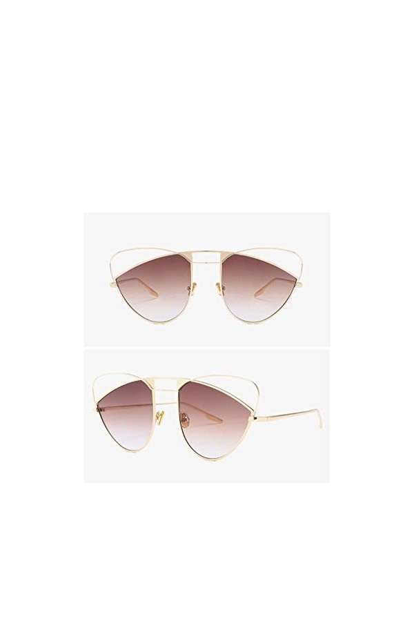 NIUASH Lunettes de Soleil polarisées Lunettes de Soleil Oeil de Chat Femmes surdimensionnées Cadre en métal incurvé Transpare