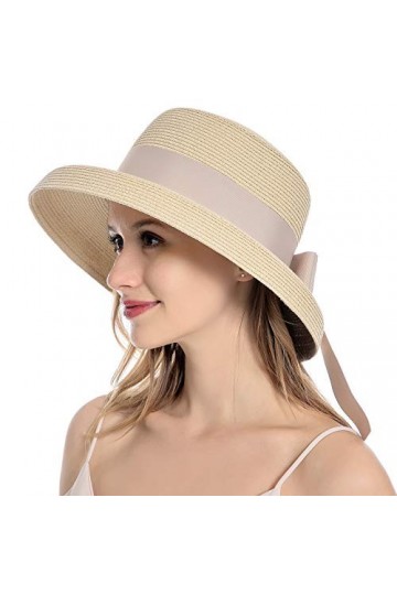 Muryobao Chapeau de paille dété pour femme - Protection UV - Pliable - Chapeau cloche vintage - Chapeau de pêche, beige, Tai