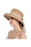 Muryobao Chapeau de paille dété pour femme - Protection UV - Pliable - Chapeau cloche vintage - Chapeau de pêche, beige, Tai
