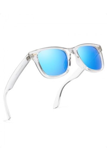 TJUTR Lunettes de soleil polarisées rectangulaires pour homme avec verres miroir Protection UV 400, A5 - Cadre transparent - 