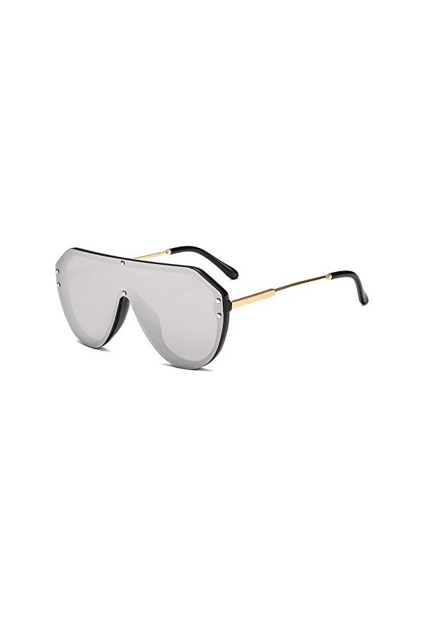 HPIRME Lunettes de soleil une pièce surdimensionnées femmes Vintage Rivet carré lunettes de soleil hommes conduite miroir nua