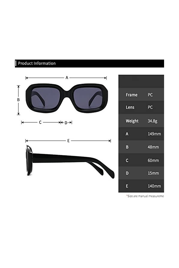 HCHES Lunettes de soleil carrées rétro nuances pour femmes lunettes de soleil rectangle hommes lunettes de soleil oculos de s