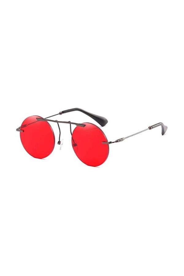 ZYIZEE Lunettes de Soleil Lunettes de Soleil sans Monture Femmes Lunettes de Soleil à la Mode Lunettes de Soleil Rondes Rouge
