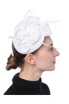 Coolwife Fascinators Sinamay Chapeau Womens Feather Pillbox Derby Tea Party Hat Blanc 