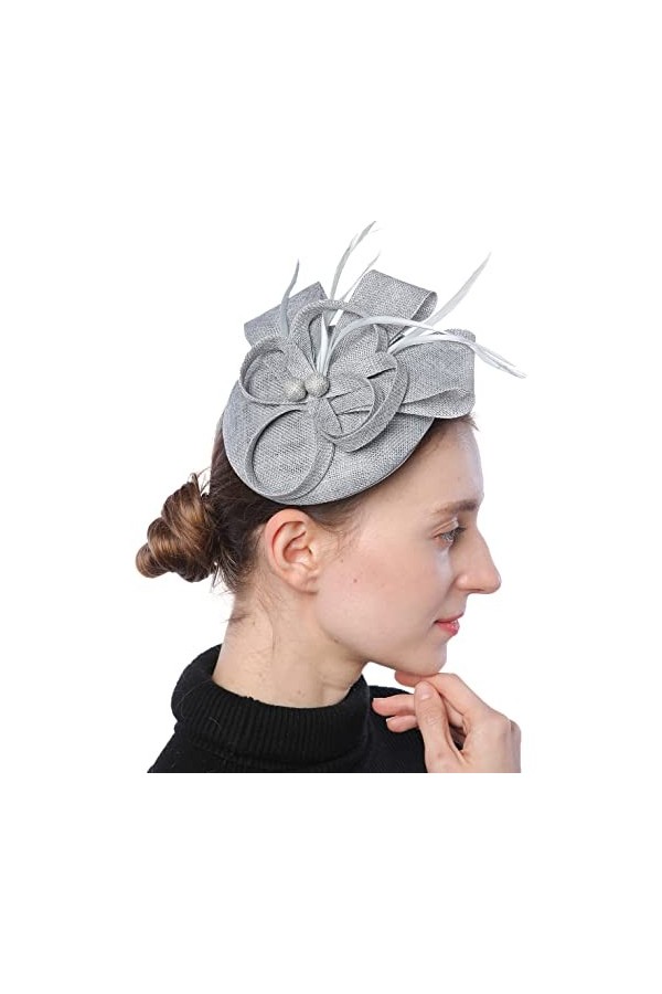 Coolwife Fascinators Sinamay Chapeau Womens Feather Pillbox Derby Tea Party Hat Blanc 