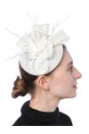 Coolwife Fascinators Sinamay Chapeau Womens Feather Pillbox Derby Tea Party Hat Blanc 