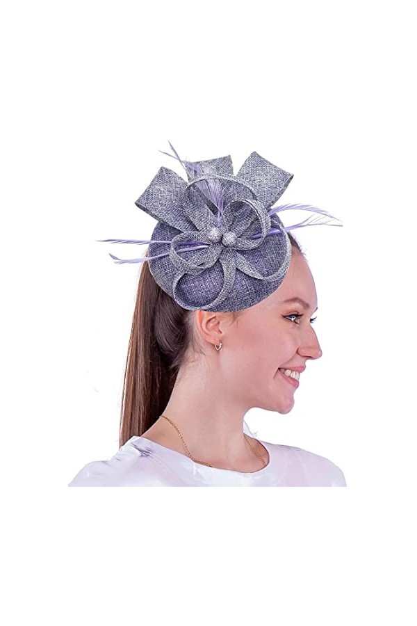 Coolwife Fascinators Sinamay Chapeau Womens Feather Pillbox Derby Tea Party Hat Blanc 