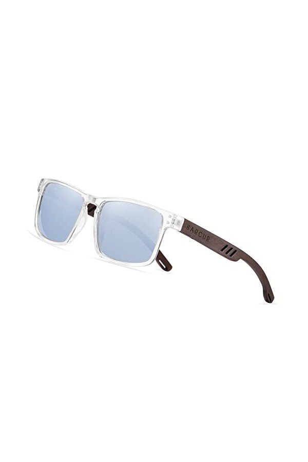 Barcur Lunettes de Soleil hommes Polarisées Design Bois Protection uv400, argenté