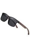 Barcur Lunettes de Soleil hommes Polarisées Design Bois Protection uv400, argenté