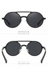 Barcur Lunettes de soleil rétro pour homme, rondes, vintage, design polarisant, Double pont noir