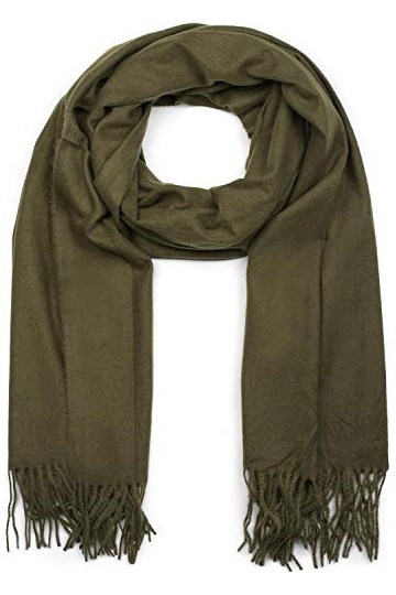 styleBREAKER Écharpe unie douce avec des franges, châle dhiver, étole, foulard, unisexe 01017104, couleur:Olive