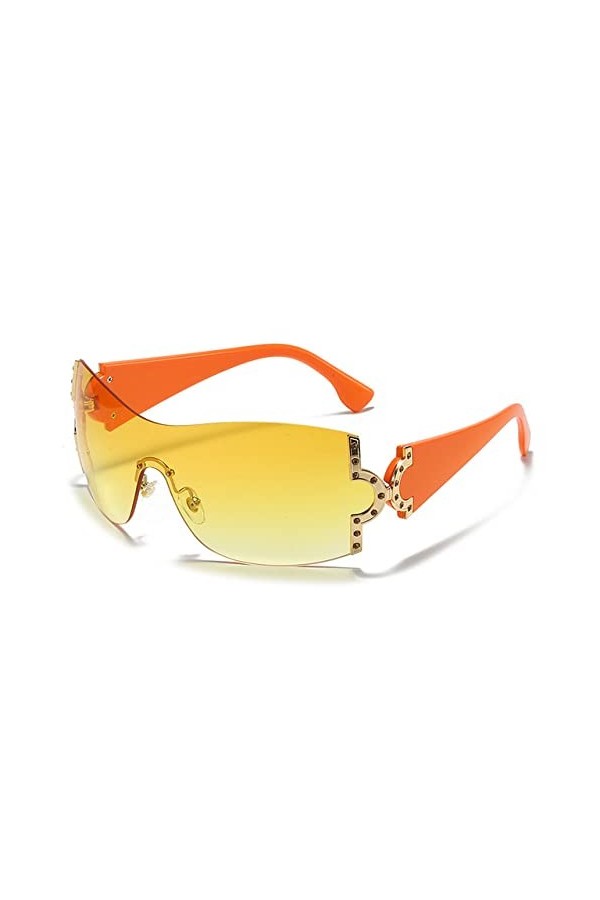 Lunettes de soleil surdimensionnées One Piece Femme Wrap Around Lunettes de soleil Hommes UV400 Eyewear Shades, Orange, taill