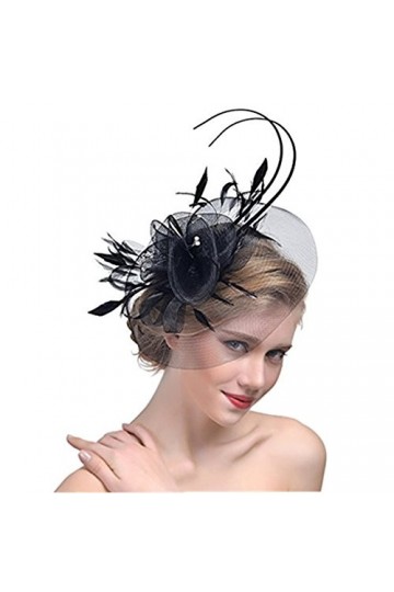 YJZQ Voile Mariage Femme Coiffure Chapeau Mariage Bibi mariage Chapeau Fleur Broche Béret à Pince avec Plume Décoré Accessoir