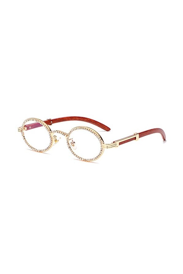 HCHES Lunettes de soleil dames strass rondes vintage uv400 petit cadre lunettes ovales femme été, verres transparents, taille