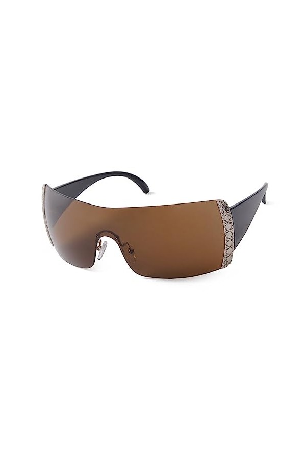 HPIRME Lunettes de soleil sans monture femmes hommes Sport nuances lunettes une pièce miroir coupe lentille métal surdimensio