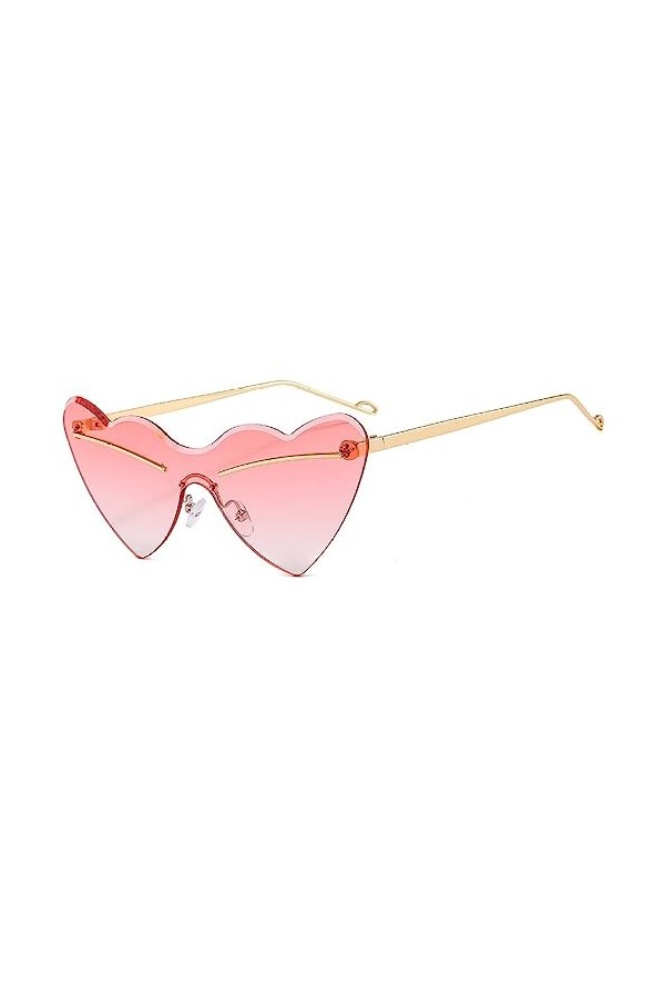 HPIRME Lunettes de soleil rétro One Piece sans monture pour femmes Lunettes de soleil dégradées en forme de cœur en métal UV4