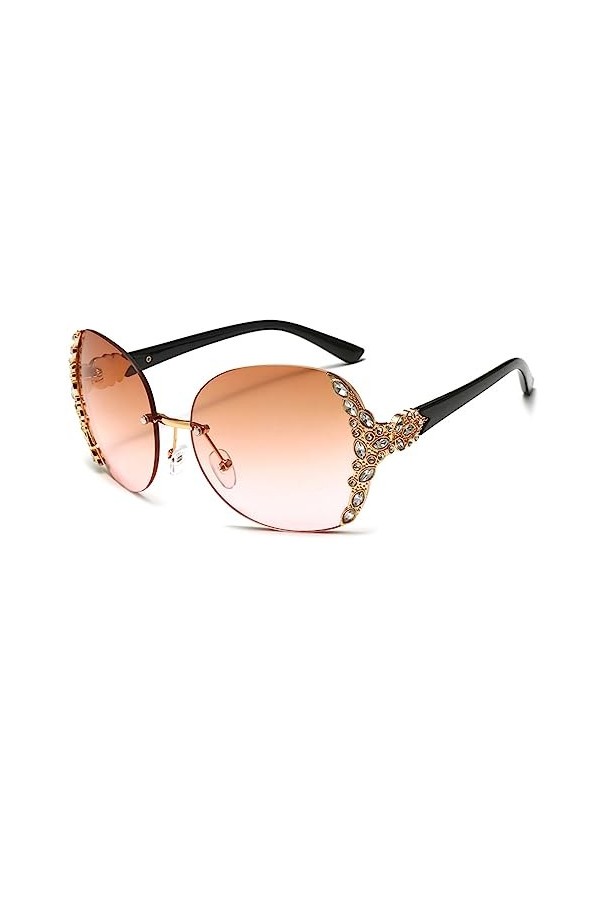 HCHES Lunettes de soleil surdimensionnées sans monture Vintage lunettes de soleil diamant femmes Punk lunettes de soleil dame